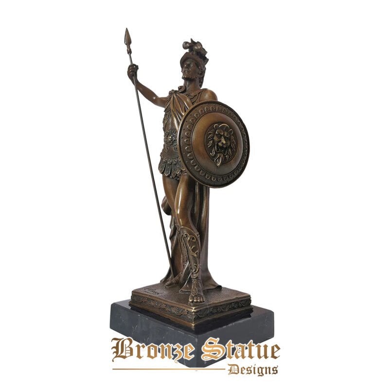 Bronze medieval roman warrior with spear and shield statue sculpture antique soldier figurine statuette for home decor