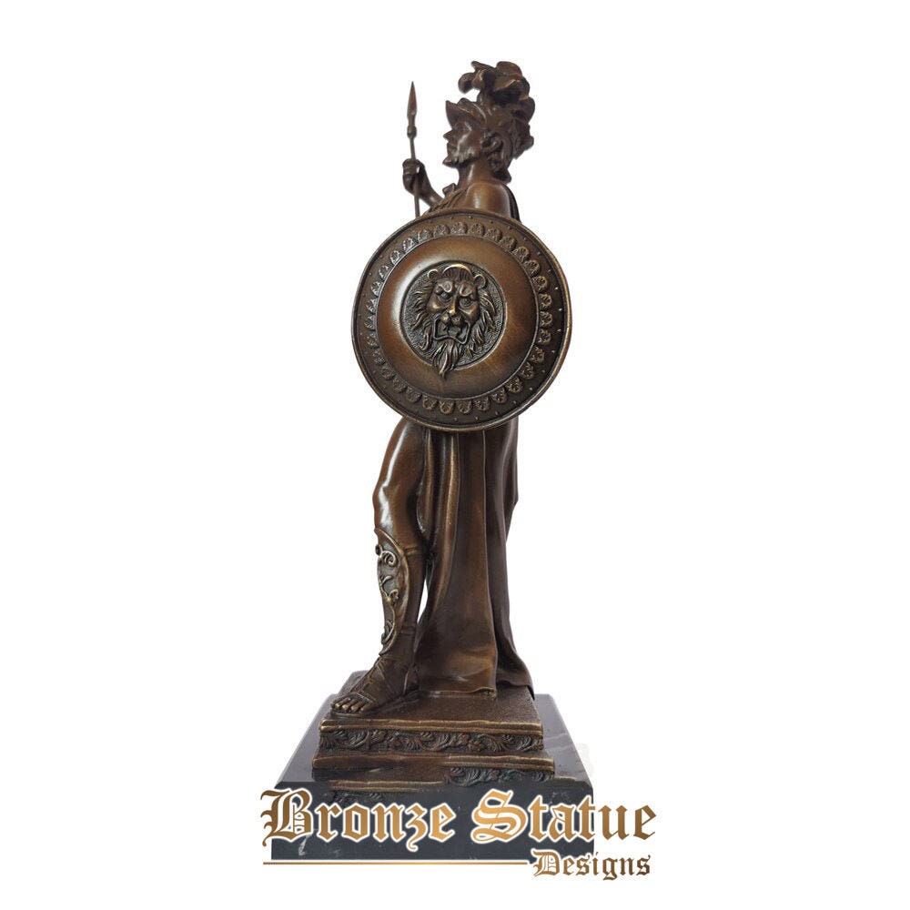 Bronze medieval roman warrior with spear and shield statue sculpture antique soldier figurine statuette for home decor