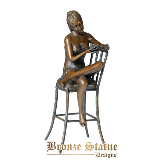 Modern buxom sexy woman sitting with pigeon bronze statue loving female sculpture figurine art home decor