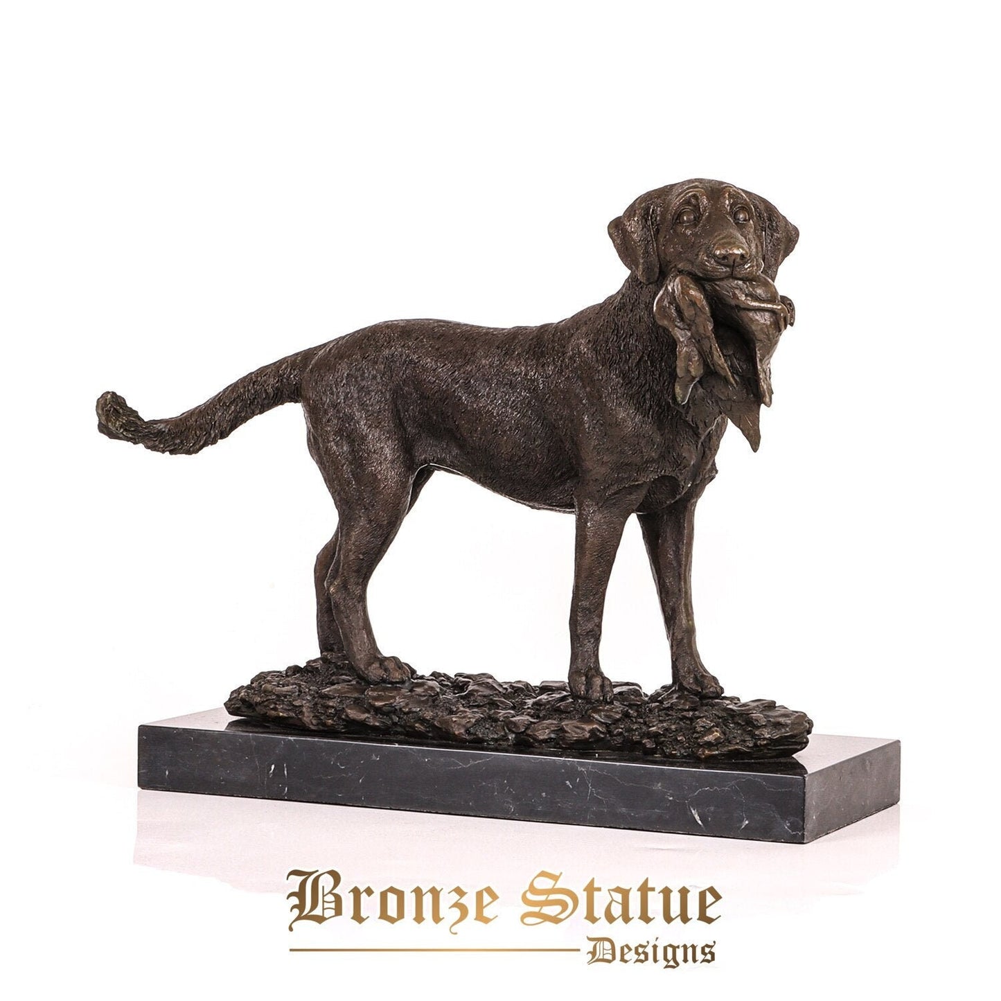 Hunting dog with prey statue animal sculpture vintage lost wax hot casting bronze figurine art home decoration
