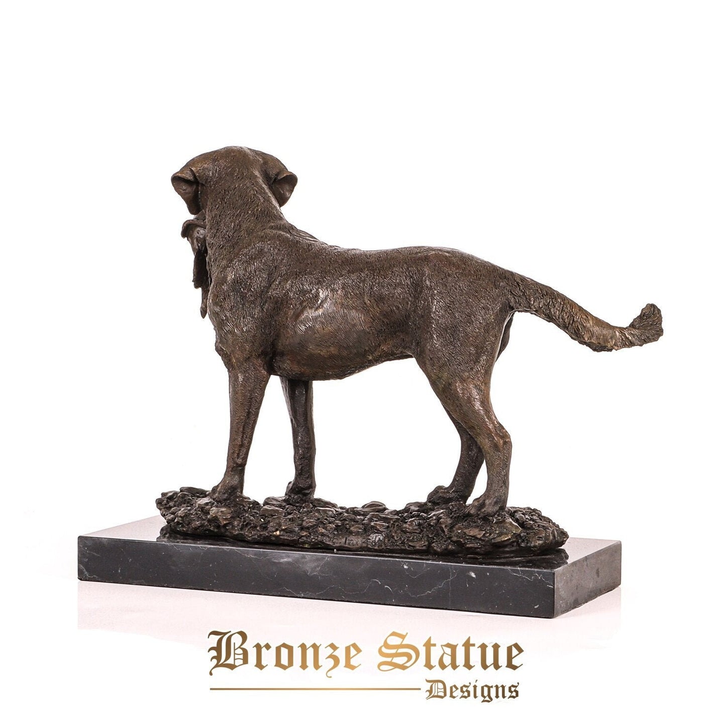 Cão de caça com estátua de presas escultura de animais vintage cera perdida fundição quente estatueta de bronze arte decoração para casa