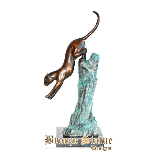 Estátua de leopardo de bronze escultura de pantera vida selvagem animal chita estatueta arte high-end homem presente de aniversário escritório decoração de mesa