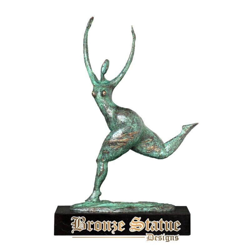 Bronze nouveau abstract statue running woman mean "wind" greenish sculpture modern art for decor gifts