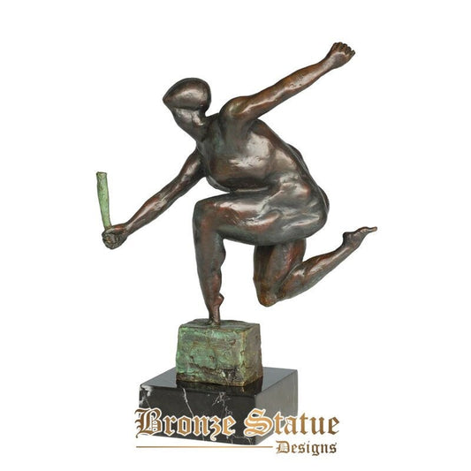 Bronze relay race man statue figurine sport male sculpture for home decoration modern art office desk display decor