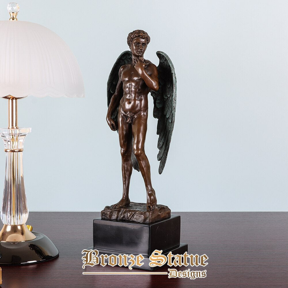 Bronze winged david statue famous nude man sculpture great details antique figurine art home decor