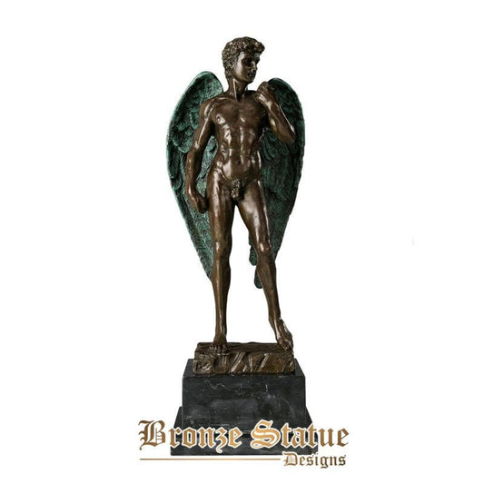 Estátua de david alado de bronze famosa escultura de homem nu grandes detalhes estatueta antiga arte decoração para casa