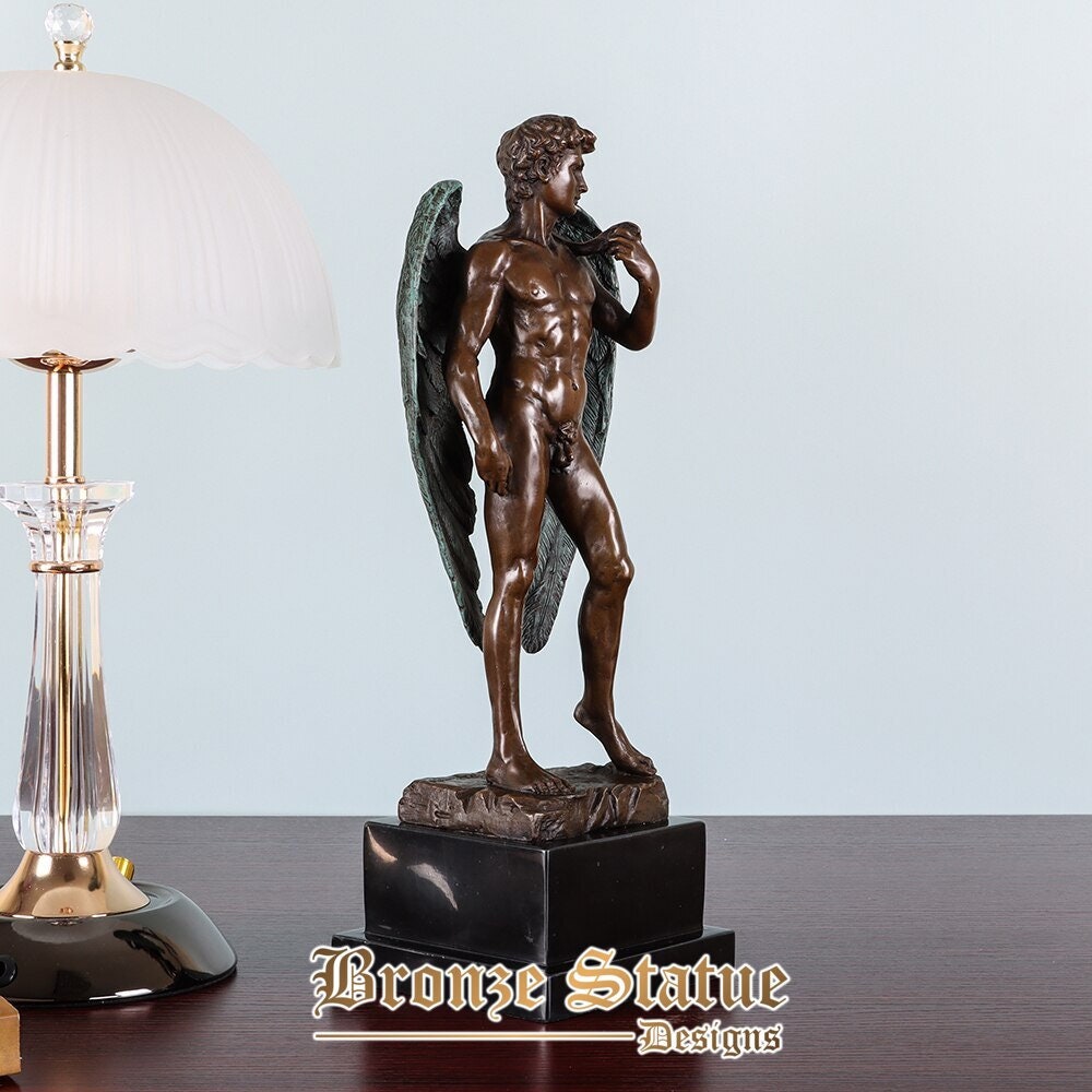Bronze winged david statue famous nude man sculpture great details antique figurine art home decor