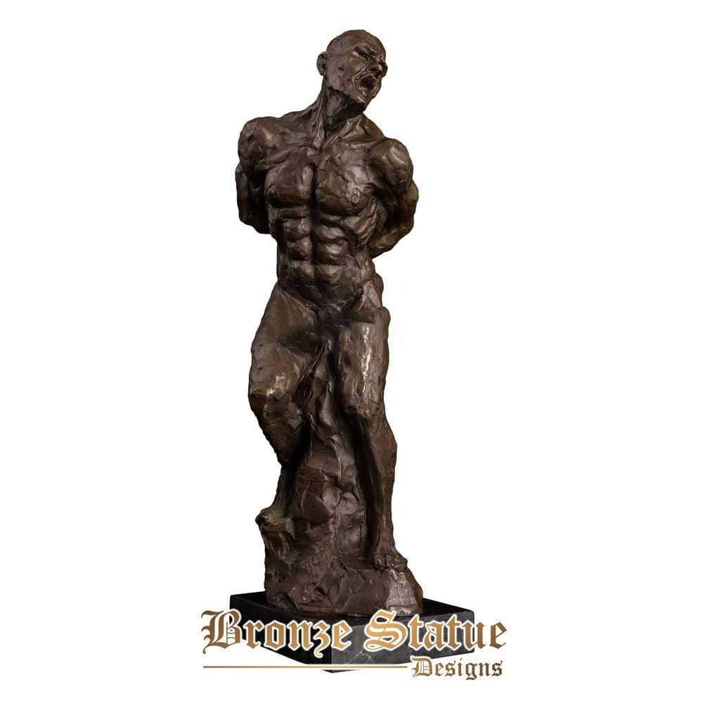 Shouting nude man bronze statue abstract naked sculpture male art gallery studio decoration