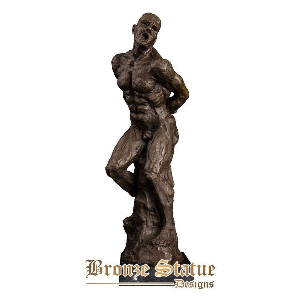 Shouting nude man bronze statue abstract naked sculpture male art gallery studio decoration