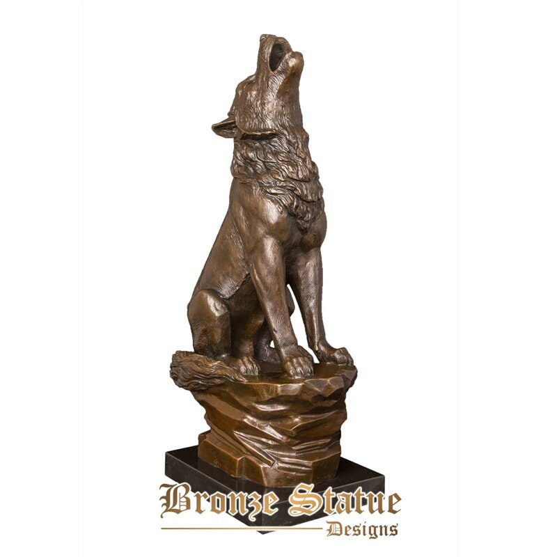 Howling wolf bronze statue roaring wildlife animal sculpture vintage wolves art villa office home decor ornament large