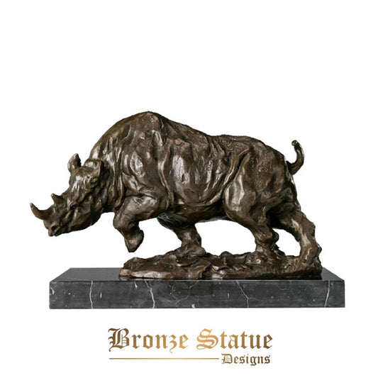 Wildlife sculpture rhinoceros statue hot cast bronze vintage wild animal figurine art high end indoor decoration ornaments