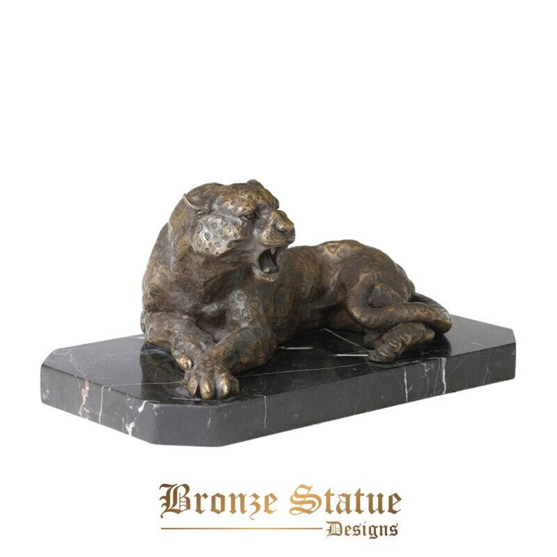 Leopard statue bronze wildlife animal sculpture art natural marble base office table decor classy birthday gifts