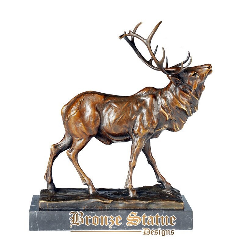 Elk statue bronze unique chinese deer animal sculpture figurine hot casting copper retro wildlife art birthday gifts decoration
