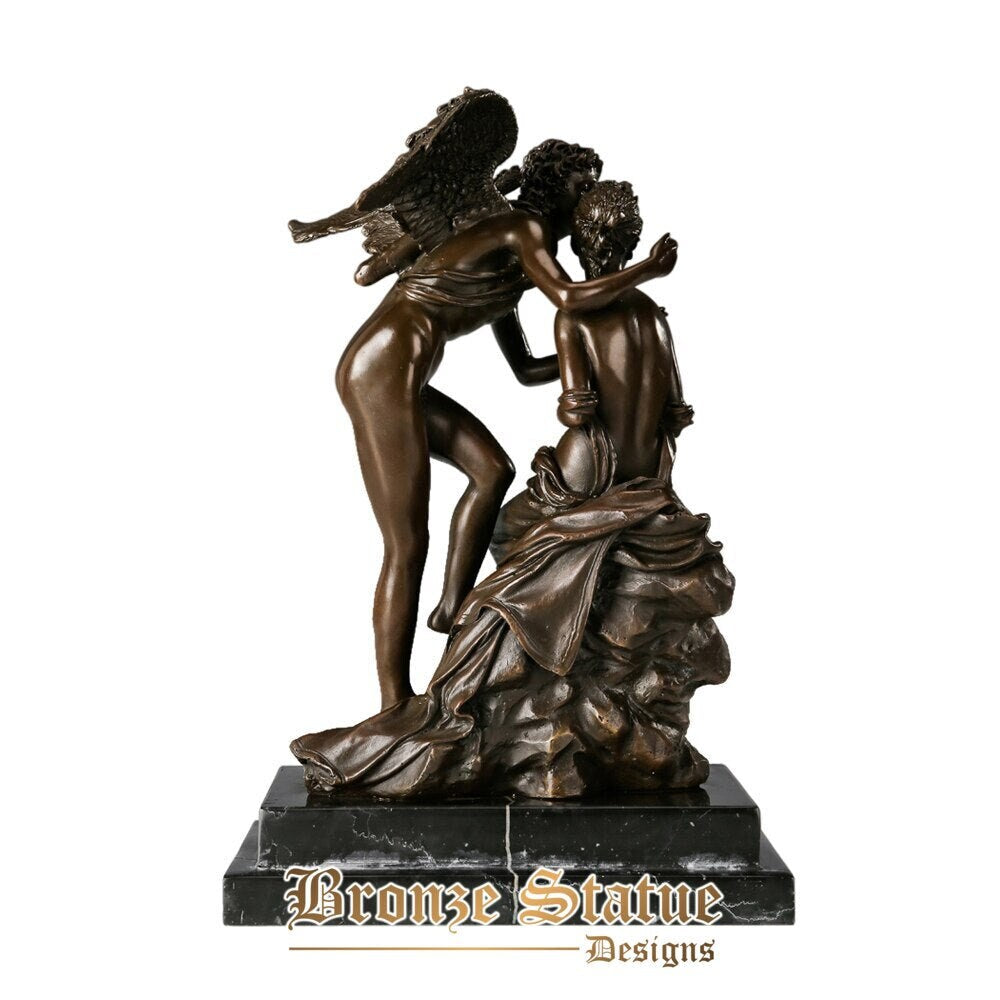 Angelo bacio statua in bronzo coppia amore scultura antica figurine arte regali di anniversario decorazione di nozze ornamento