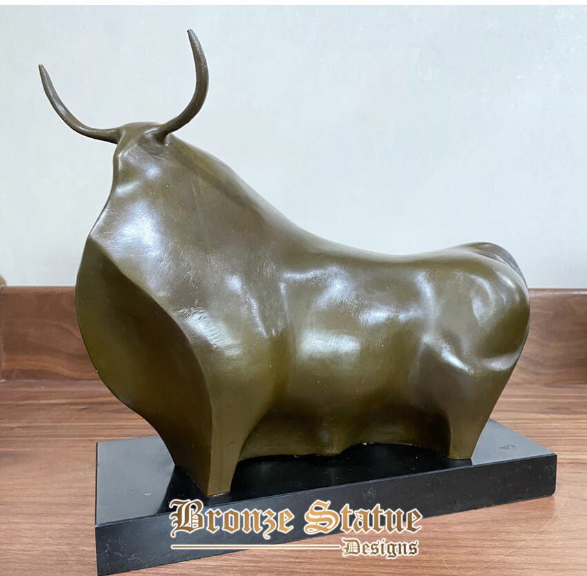 Bronze abstract bull statue animal sculpture marble base classy home decoration figurine art hot casting