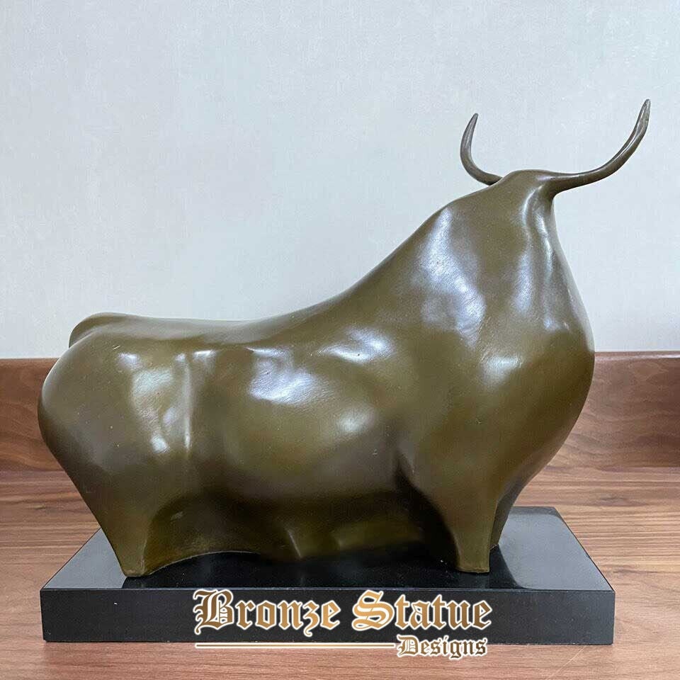 Bronze abstract bull statue animal sculpture marble base classy home decoration figurine art hot casting
