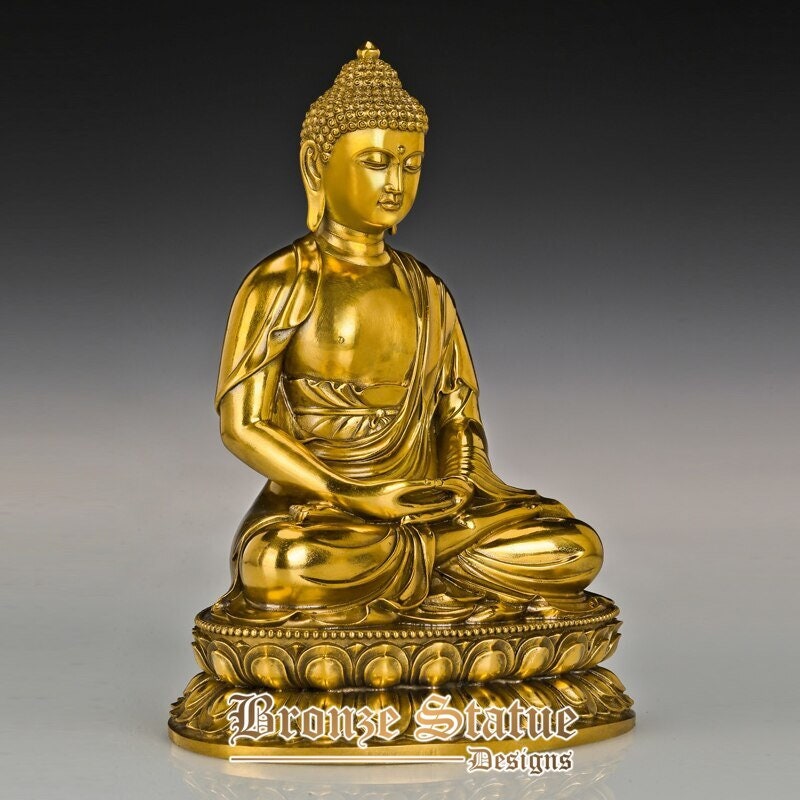 Amitabha estátua estatueta buda escultura arte bronze dourado decoração para casa