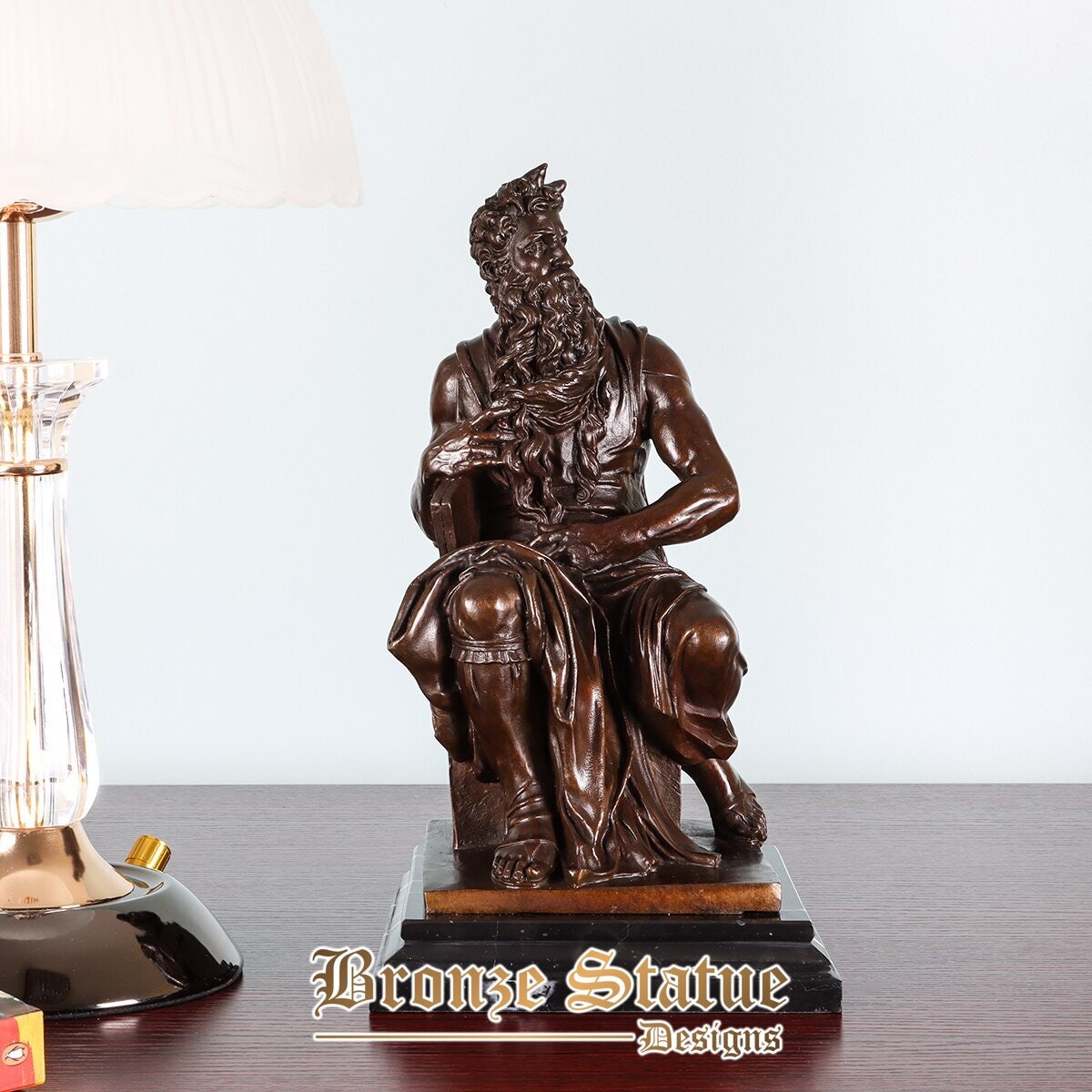 Moses statue by michelangelo bronze replica sculpture famous art western collectible figurine home office decor