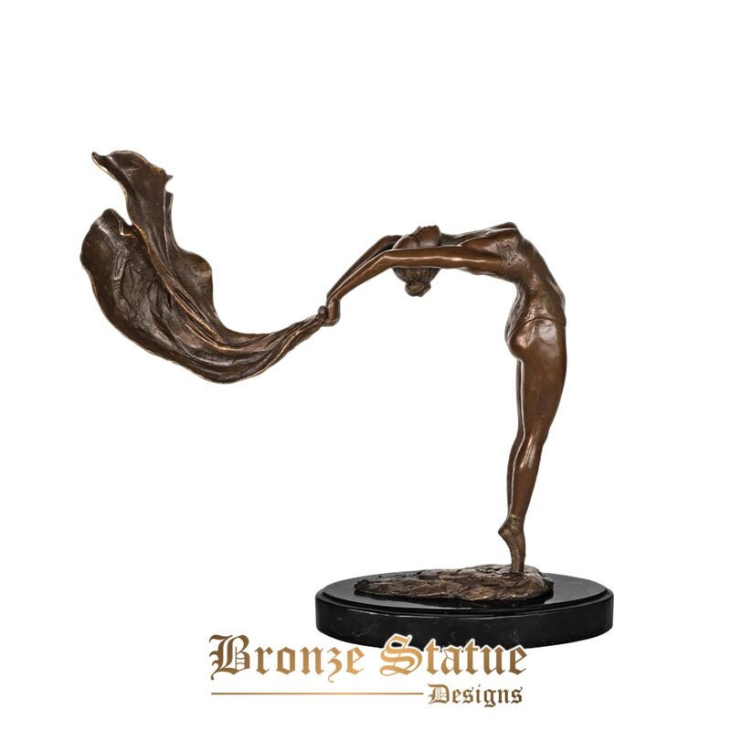 Female dance with ribbon bronze sculpture modern western girl statue brass figurine art for decoration
