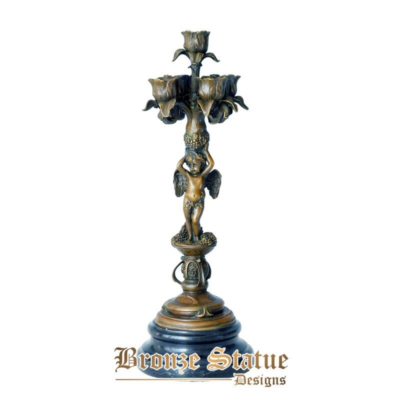 Bronze candle holders statue 5 holes cherub figurine candlestick sculpture birthday gifts table decoration