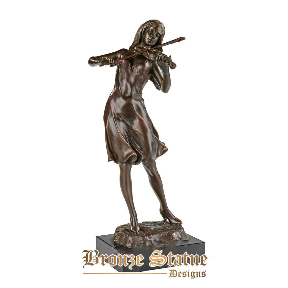 Female violin player sculpture violinist statue hot cast bronze exquisite modern music art girl room home decor ornament
