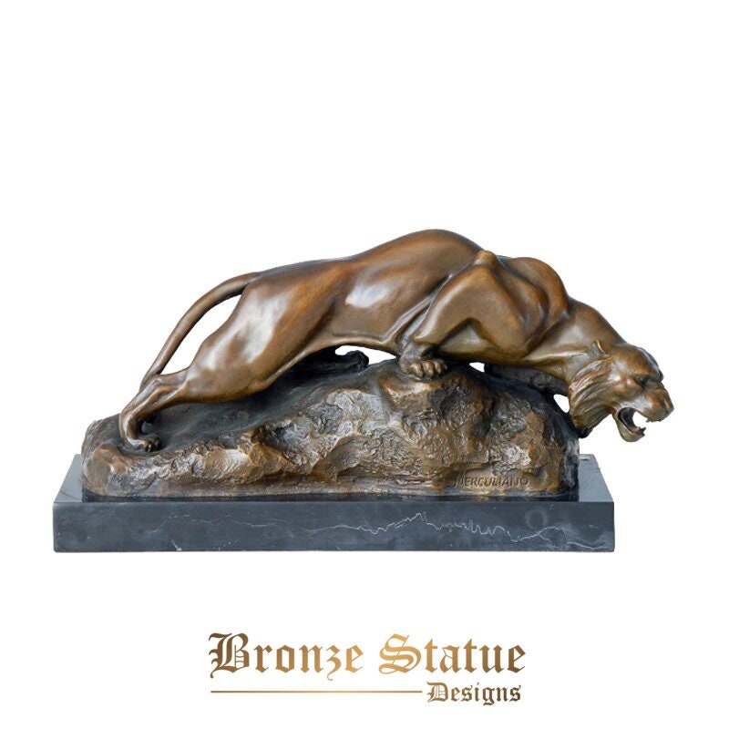 Pantera rastejante estátua de bronze leopardo escultura animal arte da vida selvagem mesa de escritório acessórios de decoração para casa presente de aniversário