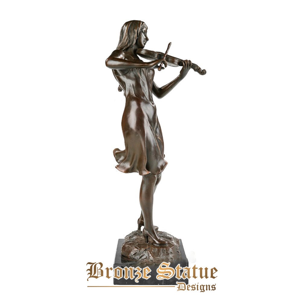 Female violin player sculpture violinist statue hot cast bronze exquisite modern music art girl room home decor ornament