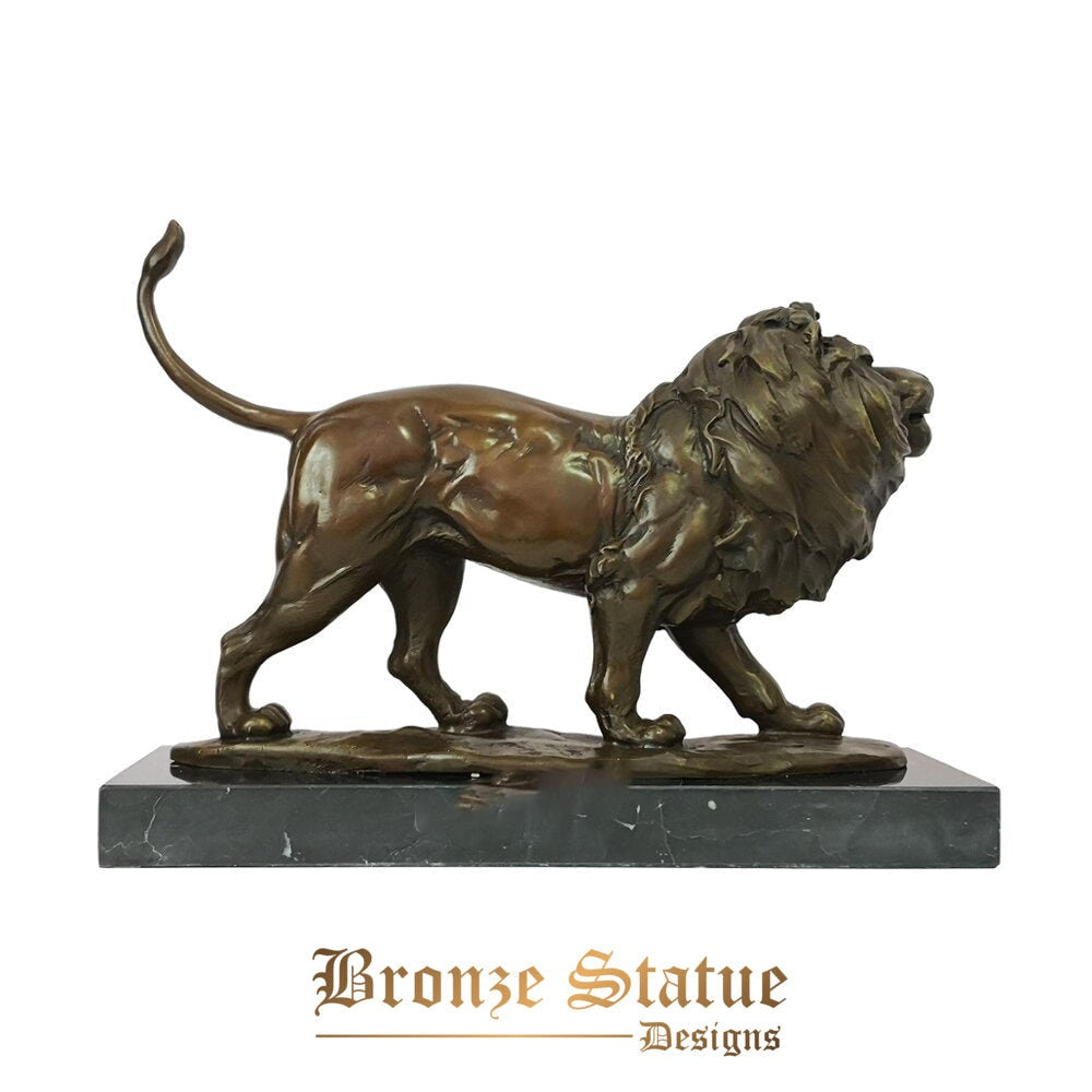 Male lion statue bronze feral wildlife animal sculpture antique art home office decoration accessories