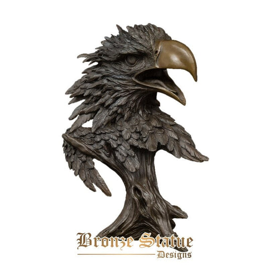 Wildlife eagle head statue pure bronze falcon hawk figurine art animal bust sculpture for office desktop decor