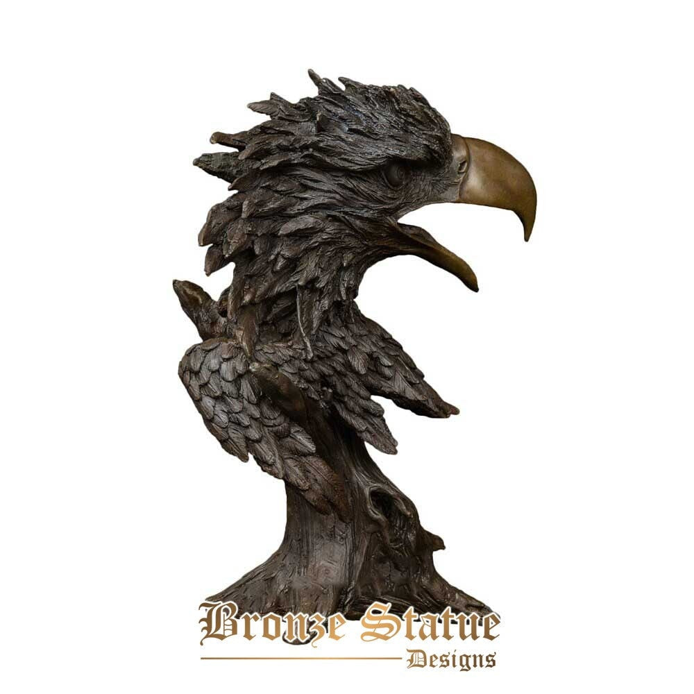 Wildlife eagle head statue pure bronze falcon hawk figurine art animal bust sculpture for office desktop decor