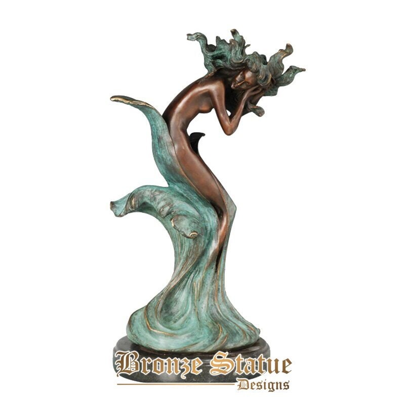 Seabird figurine sculpture bronze green seafowl animal statue vintage bird artwork for living room decor