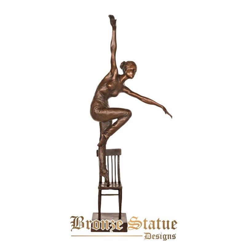 Girl dance standing on chair bronze sculpture female statue modern art girl room home decor statuette