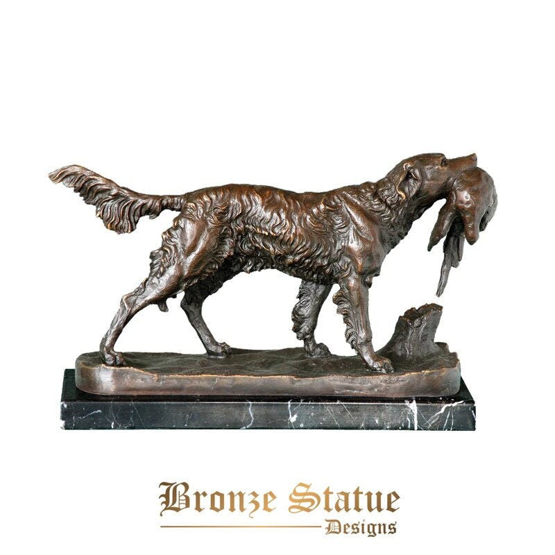 Bronze dog hunting statue sculpture animal art marble base gorgeous living room study office decoration
