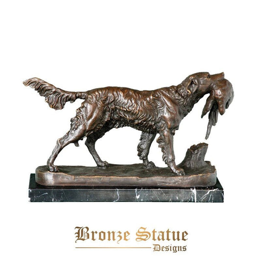Estátua de caça de cães de bronze escultura animal arte base de mármore linda sala de estar estudo escritório decoração