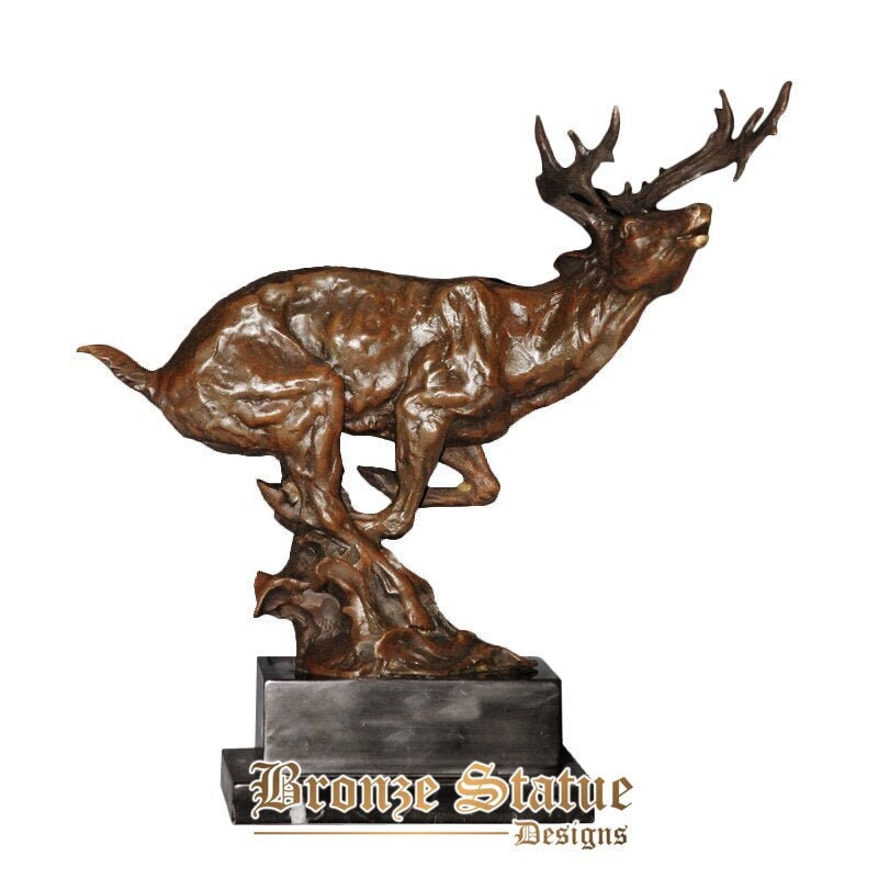 Glückliche springende Hirschfigur Statue Bronze Rentier Tierskulptur Wildlife Art Business Geburtstagsgeschenk Dekoration