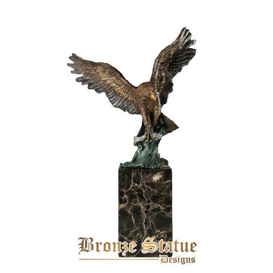35 cm di altezza in bronzo aquila calva caccia pesce statua scultura falco caldo arte decorazione della casa ufficio di lusso