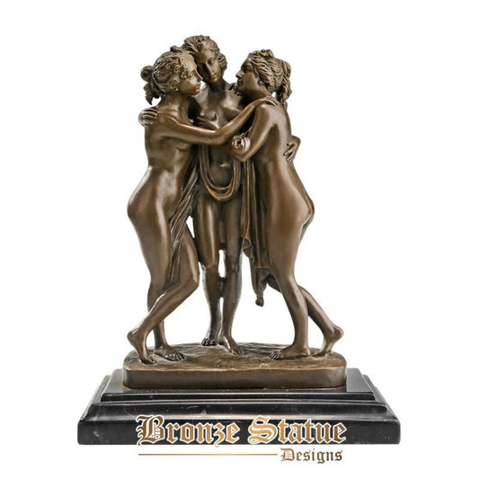 Greek goddess sculpture famous three graces ( charites ) statue bronze daughters of zeus antique nude woman art figurine decor