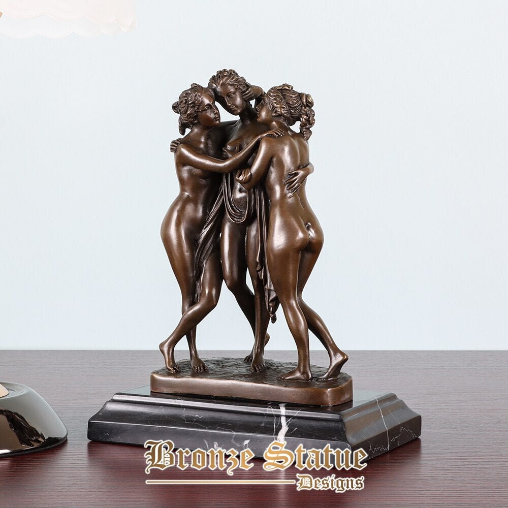 Dea greca scultura famosa tre grazie (charites) statua in bronzo figlie di zeus antica donna nuda arte figurine arredamento