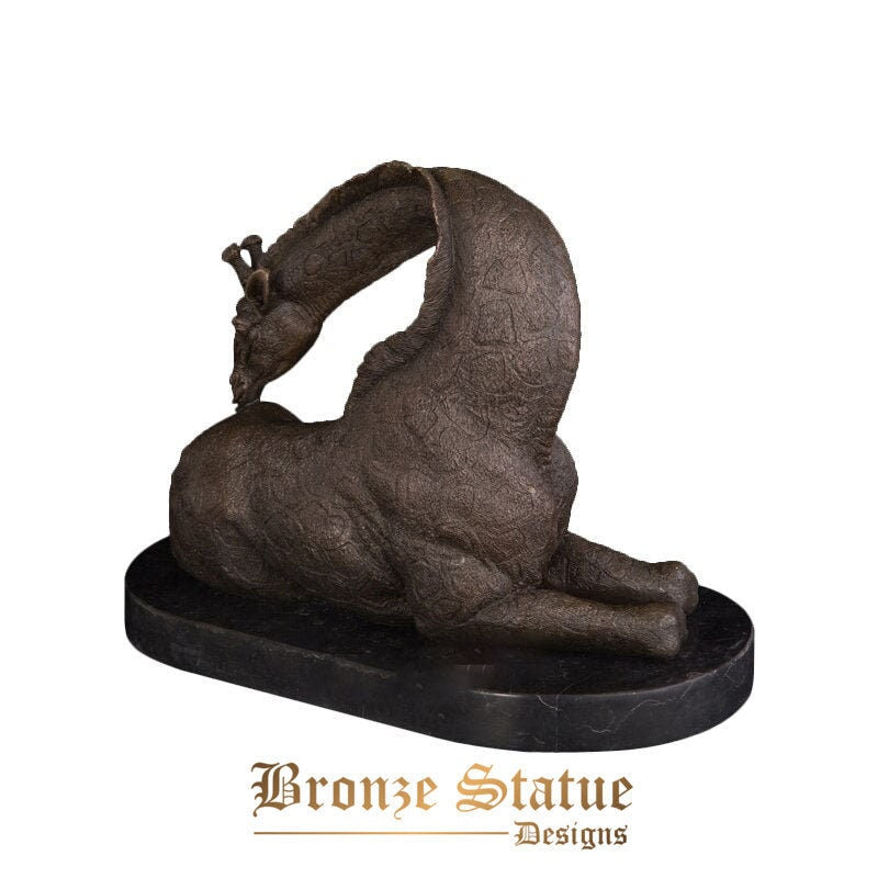 Escultura de estatua de bronce de jirafa tumbada, estatuilla de animal salvaje, arte para decoración de habitación de niños de interior, ornamento