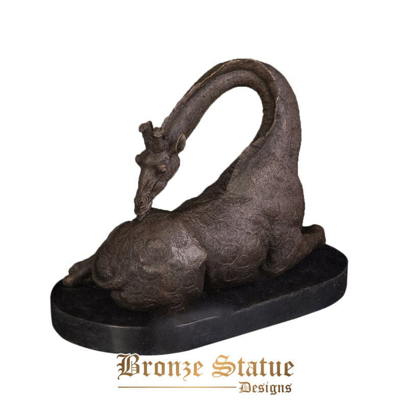 Escultura de estatua de bronce de jirafa tumbada, estatuilla de animal salvaje, arte para decoración de habitación de niños de interior, ornamento