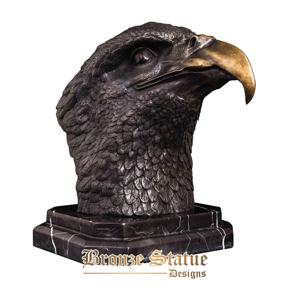 Bronze lucky eagle head statue animal hawk sculpture bird figurine hot casting vintage art for office desktop decor