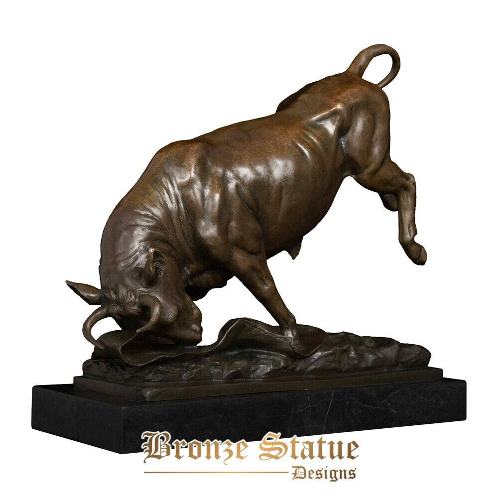 Bronze spanish bullfight bull sculpture statue copper cattle figurine with marble base for office decor