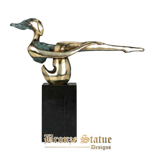 Estátua de pessoas abstratas escultura de mulher de bronze com base de mármore para decoração de estúdio arte moderna