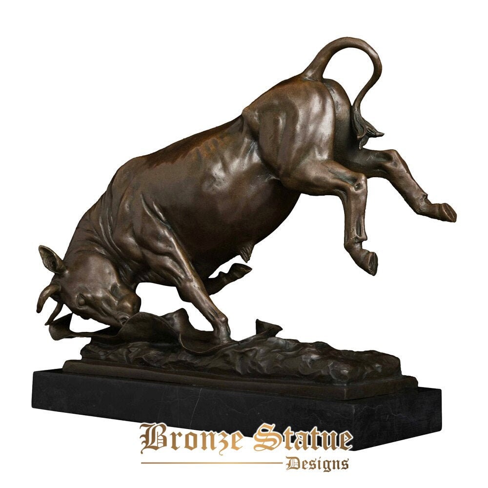 Bronze spanish bullfight bull sculpture statue copper cattle figurine with marble base for office decor