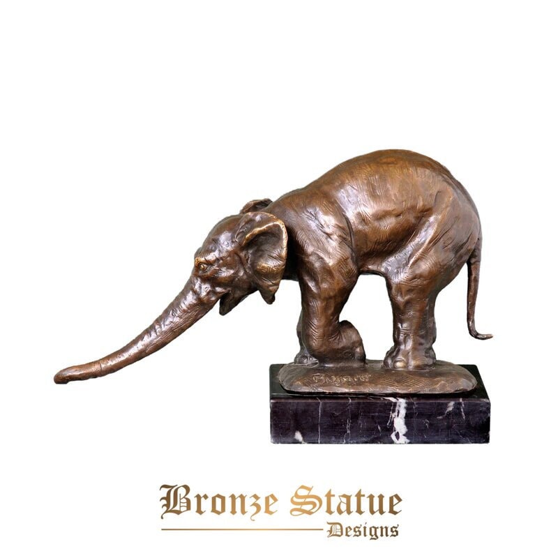 Handmade bronze animal sculpture elephant statue hot cast brass wildlife art marble base living room decor