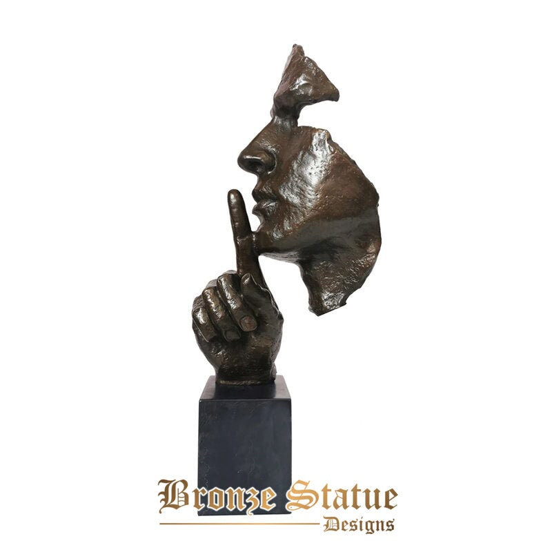Bronze statue man face keep silence sculpture novelty abstract art human head bust figurine for home decoration desktop display