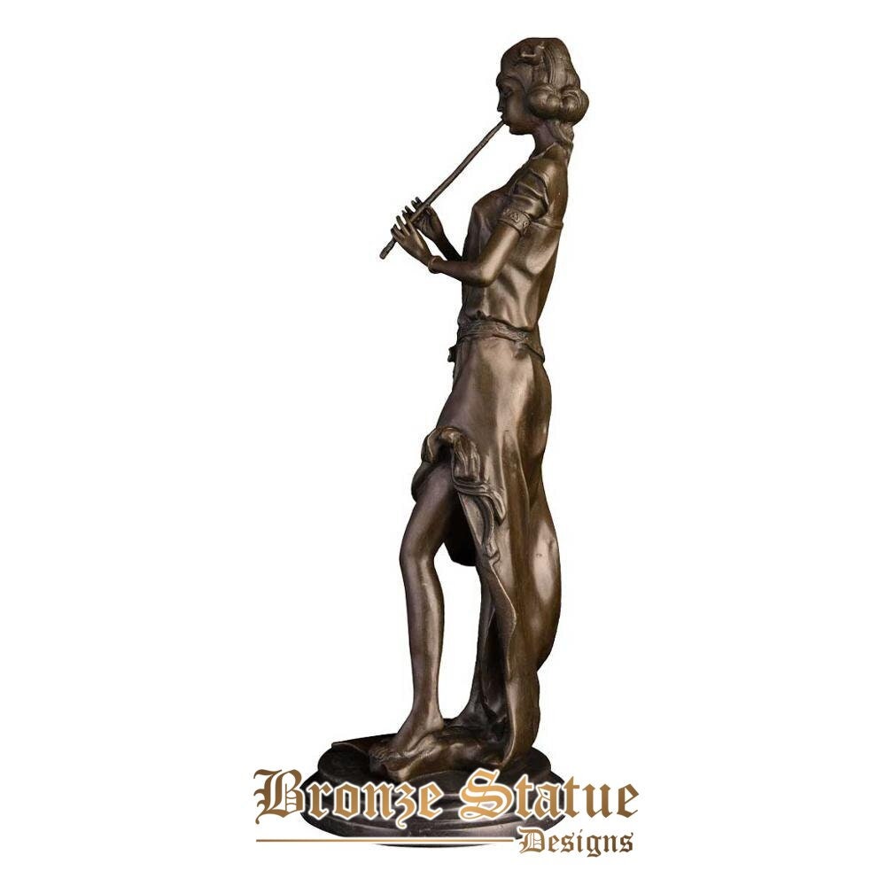 Pretty female with long flute statue bronze female music sculpture figurine art home decoration