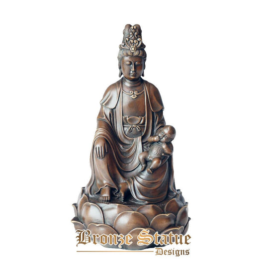 Bronze guan yin avaloktesvara sending a child statue sculpture tibetan buddhism buddha art home decor