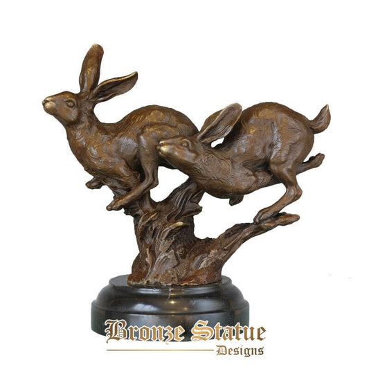 Couple rabbit bronze statue sculpture feng shui animal figurine chinese zodiac art gorgeous living room decoration