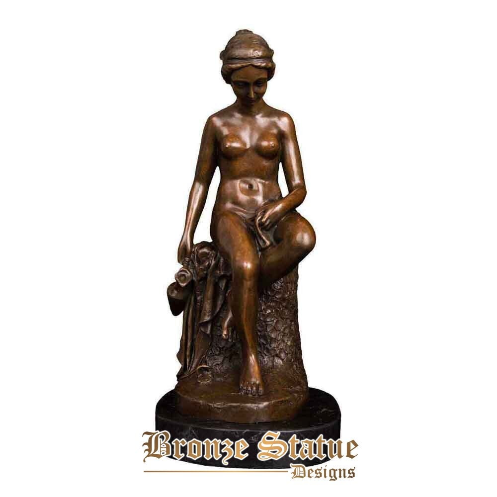 Sitting naked female statue bronze erotic art bare woman sculpture nudes collection decoration